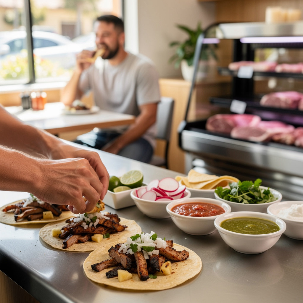 Mayo's Carniceria & Tacos authentic taco al pastor with marinated pork, pineapple, and cilantro in Santa Barbara